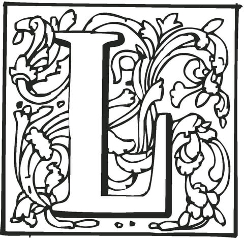 Letter L With Ornament Coloring Page